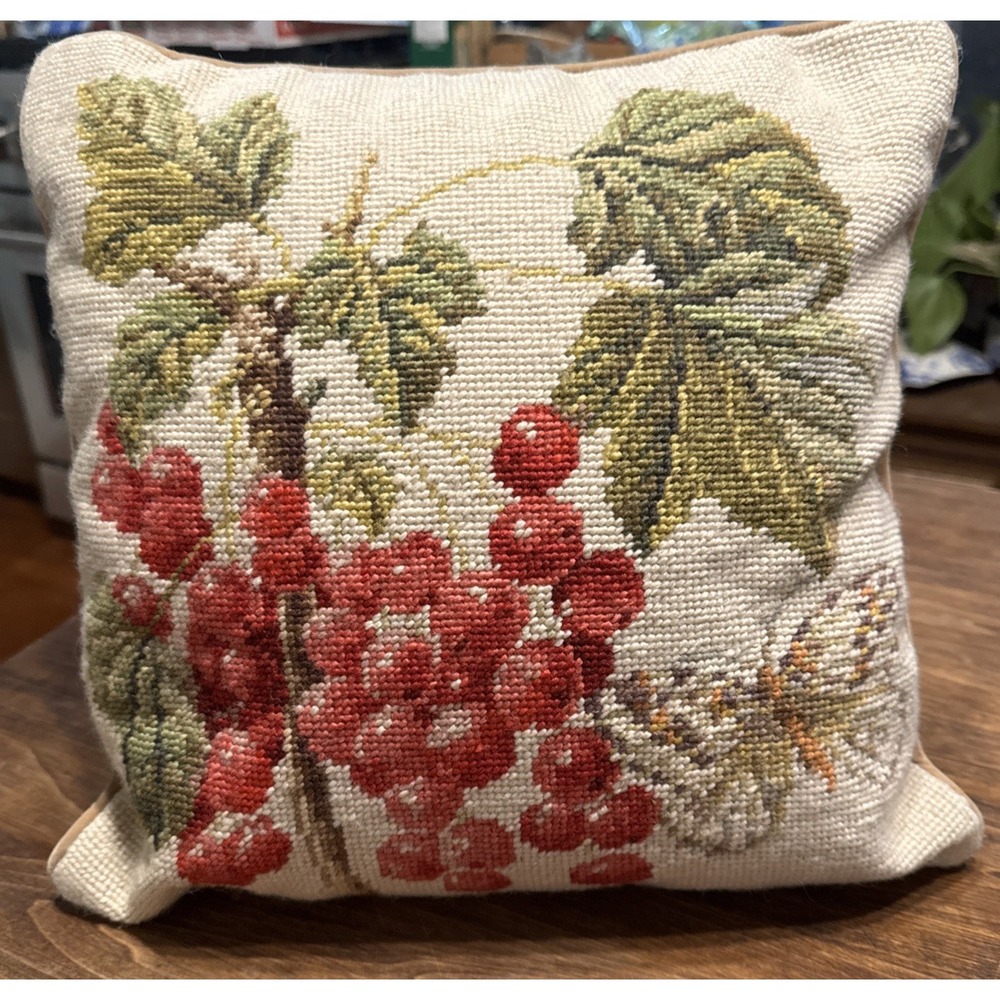 Needlepoint Tapestry Pillow Botanical Current and Butterfly French Country VTG